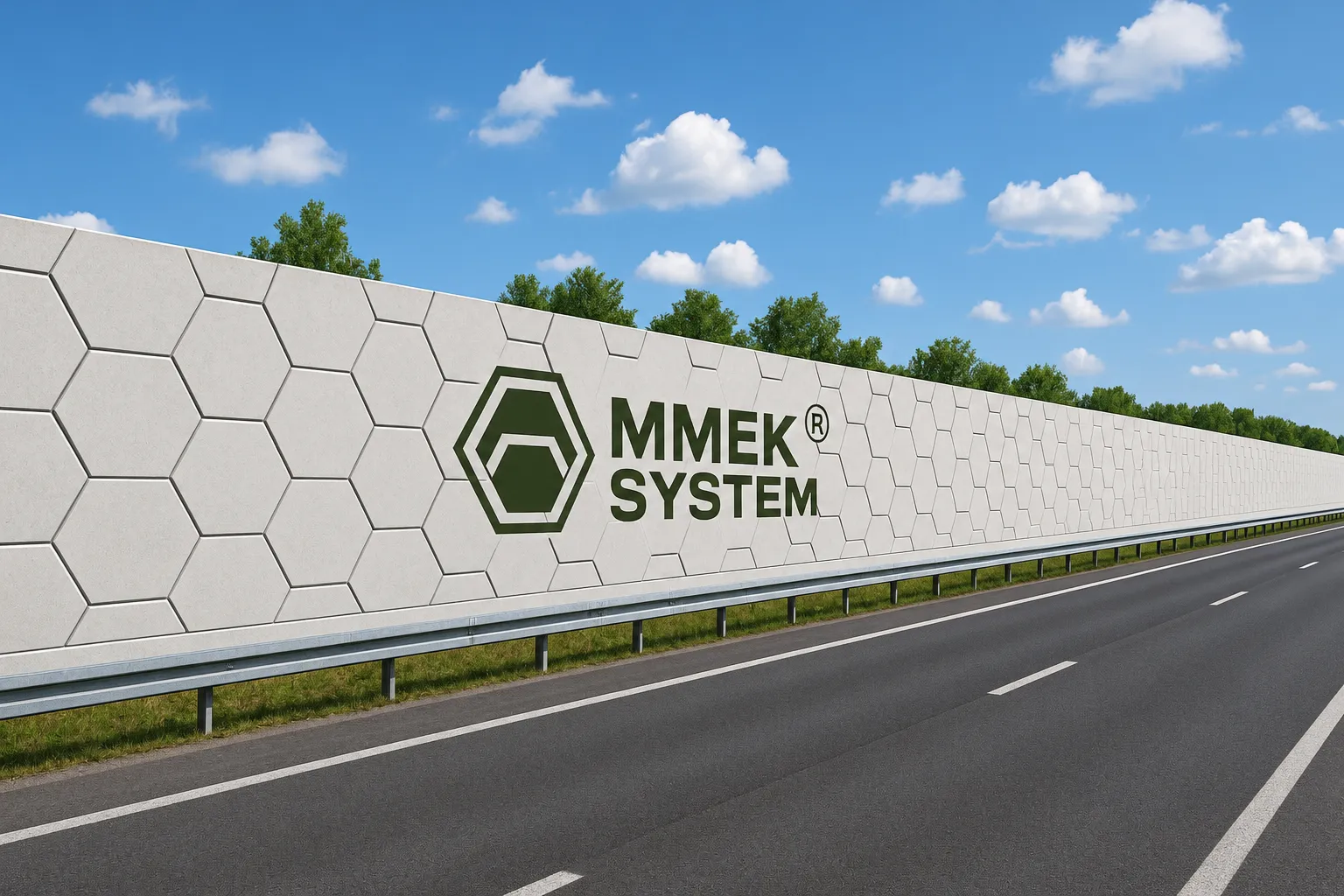 Wizualizacja koncepcyjna ściany z elementów MMEK SYSTEM przy drodze